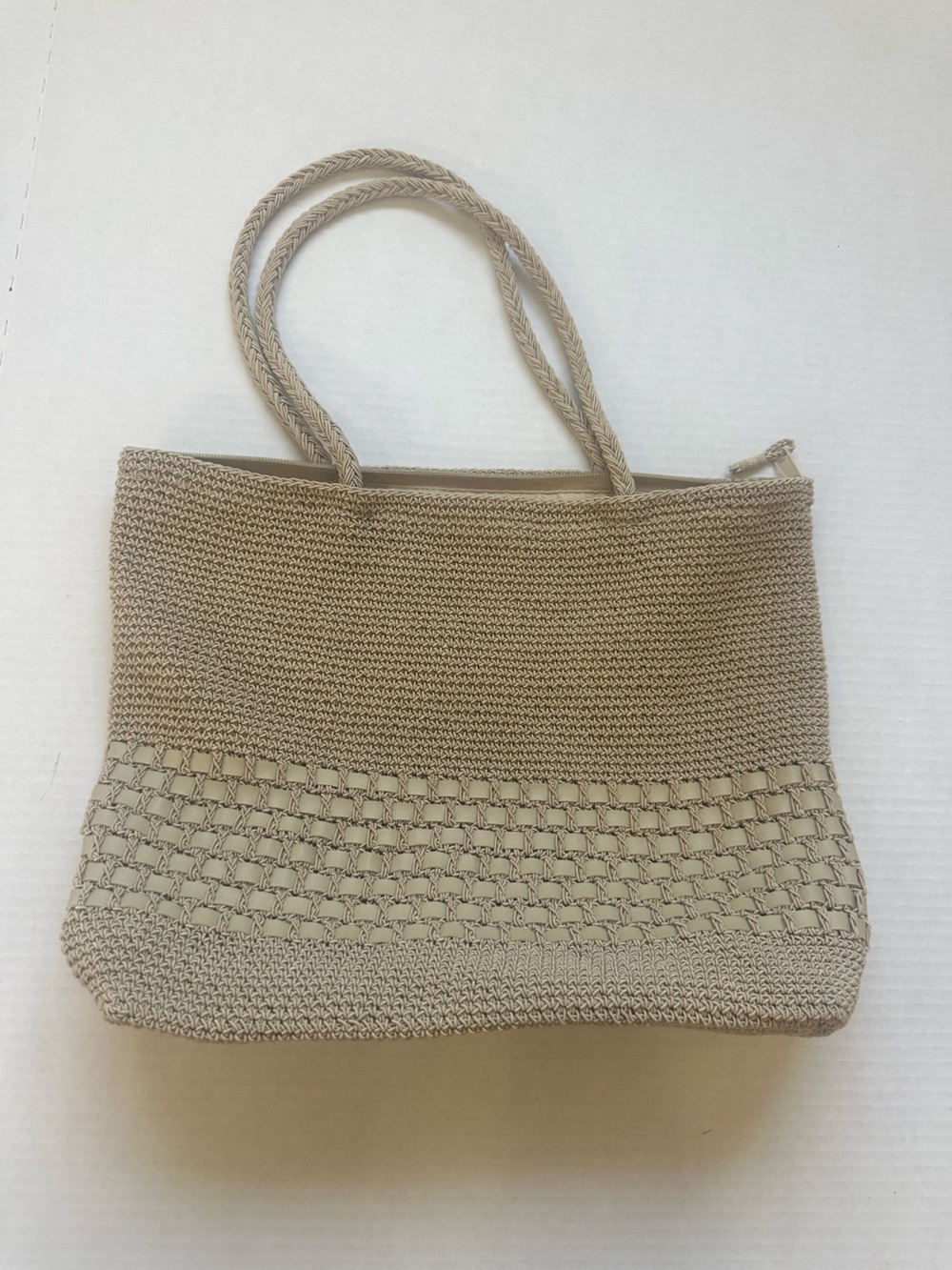 Carlo D’Santi Woven Crochet Shoulder Bag Beige Tan Y2K Boho Purse Tote